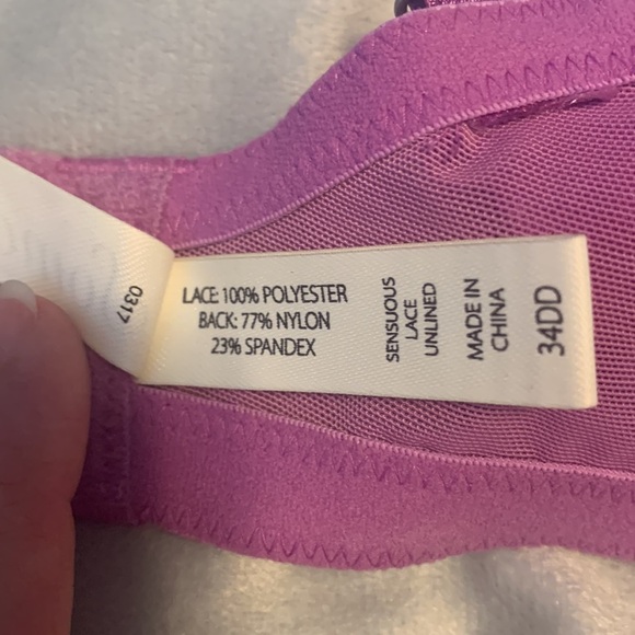 Soma sensuous unlined full bra sheer purple lace iridescent 34DD embroidered HTF - Picture 4 of 5